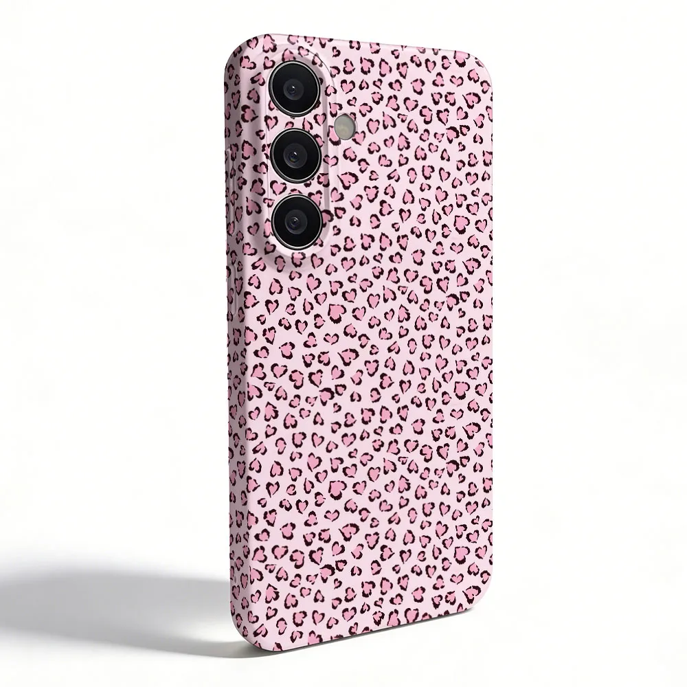 Leopard Print Pink Love Heart Hard PC Phone Case Cover