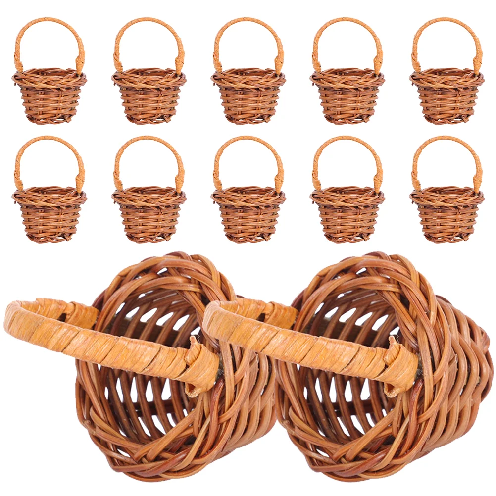 12 Pcs Mini Woven Basket Rattan Handmade Baskets Small Storage Home Decor Flower Baskets Photo Props Weaving Containers 3