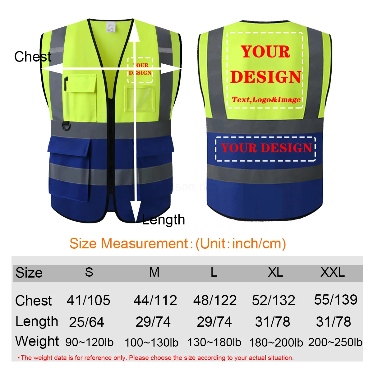 Safety Vest High Visibility Reflective Night Construction Work Security Adults Unisex Zipper and 5 Pockets Traffic Workwear