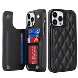 Vintage Leather Flip Wallet Case with Card Holder - iPhone 14 Plus 15 Plus (Black)