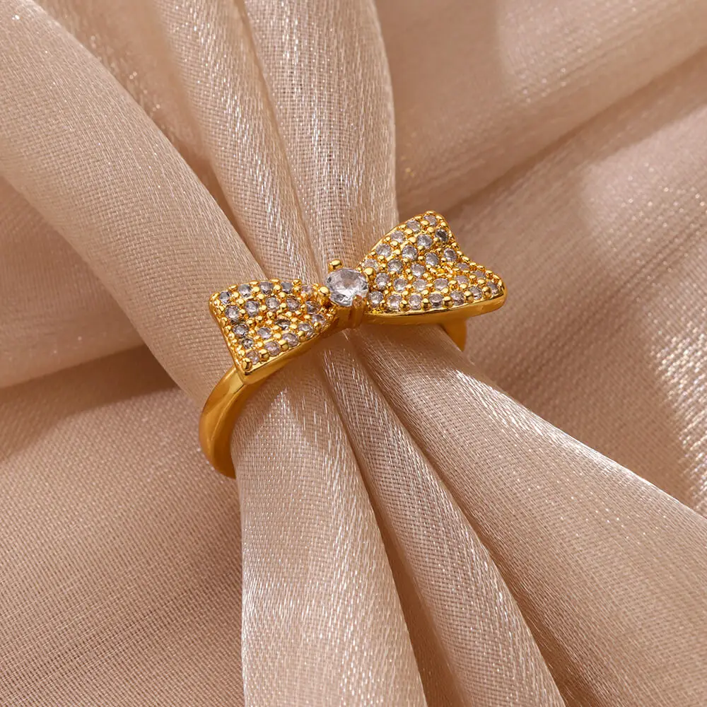 Zircon Butterfly Rings Stainless Steel Adjustable 2024