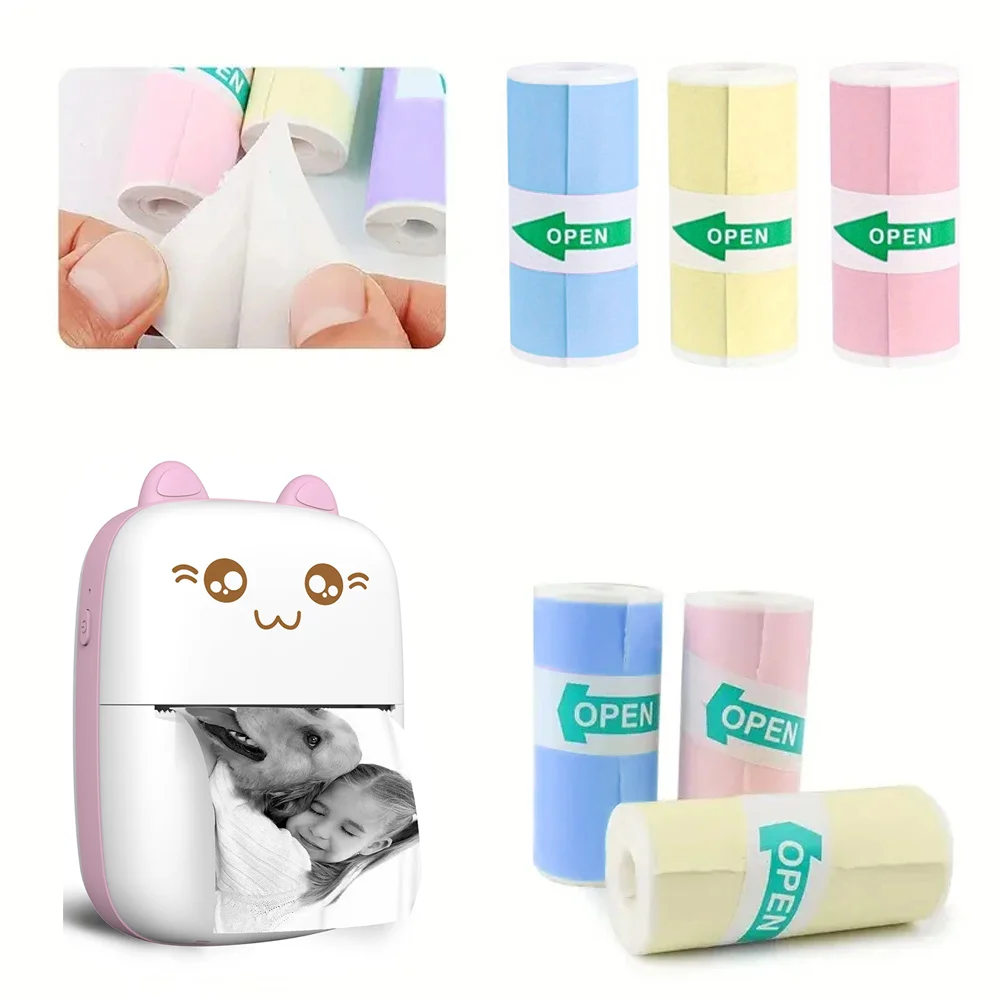 Mini Thermal Printer Paper Rolls with Printable Stickers - 3-Pack