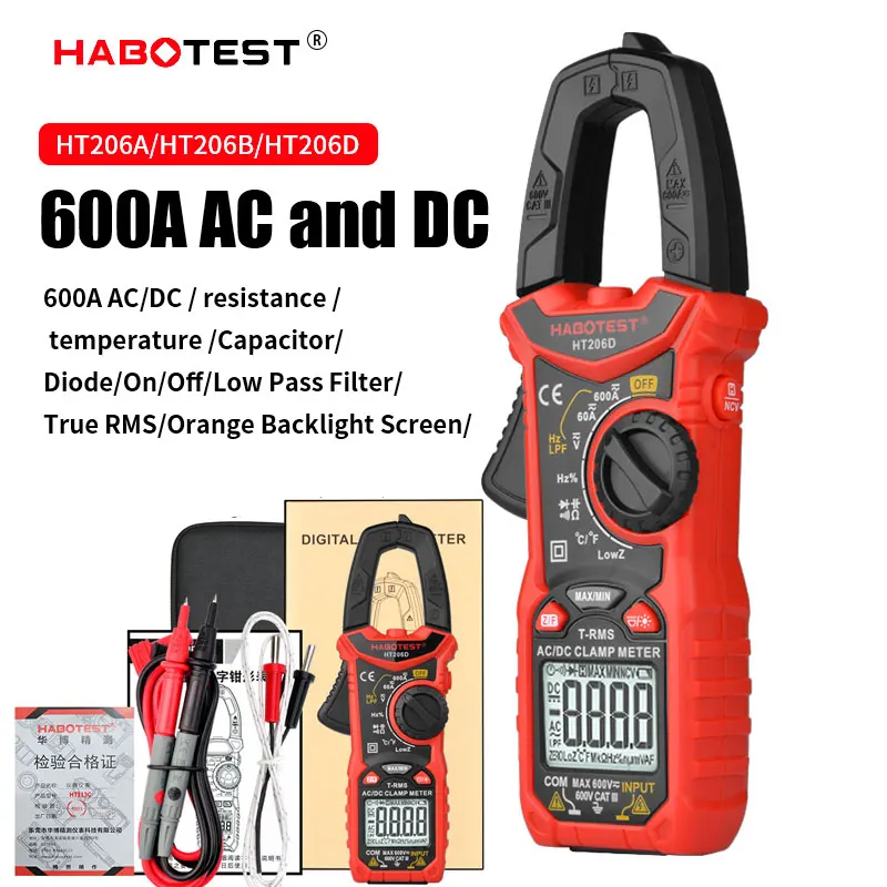 HABOTEST Digital Clamp Meter HT206A HT206B HT206D 600A AC DC Current