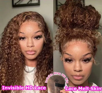 Invisi Strap 360 Full HD Lace Wig Melt Skins Pre Plucked Deep Wave Frontal Wig Chocolate Brown Lace Front Wig Curly Glueless Wig