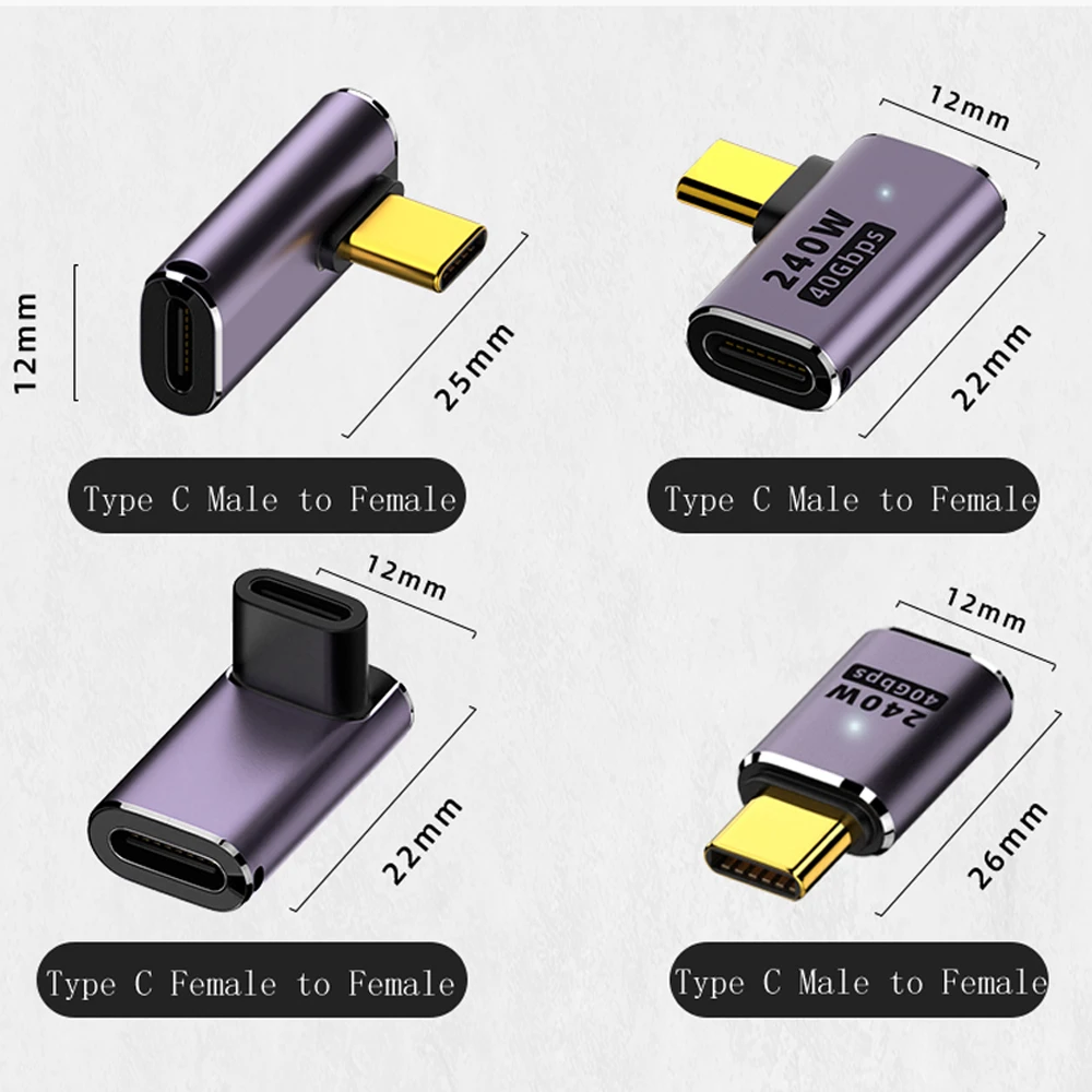 Usb 4.0 tipo c Otg Adaptador Usb-c Macho para tipo c Fêmea Conversor de 90 Graus Mac 8k 60hz 40gbps pd Thunderbolt Dados U-shape 240w - Imagem 3
