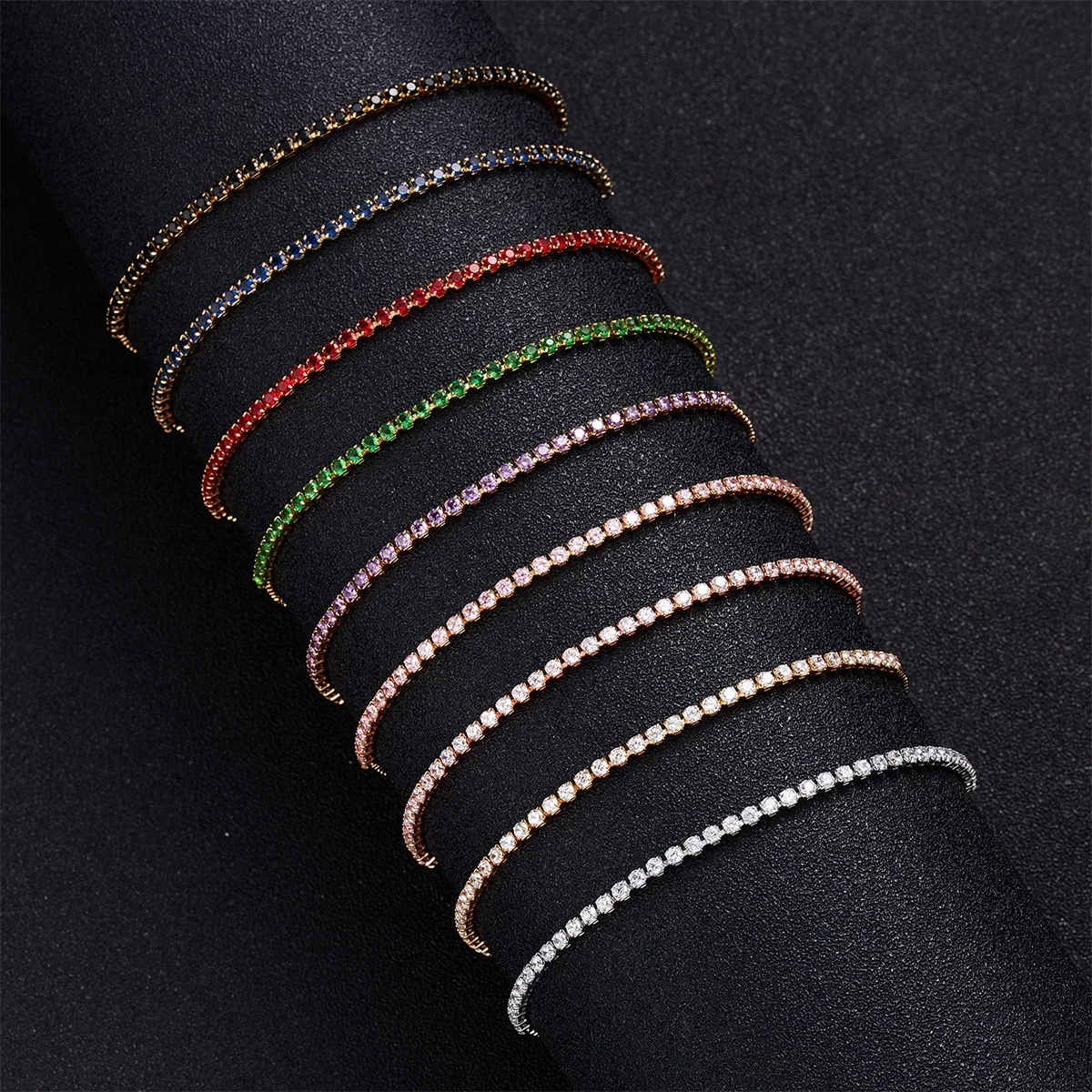 

*2mm Sparkling Zircon Chain Bracelet For Women Minimalist Colorful Rhinestone Adjustable Bracelets Bangle Wedding Party Jewelry