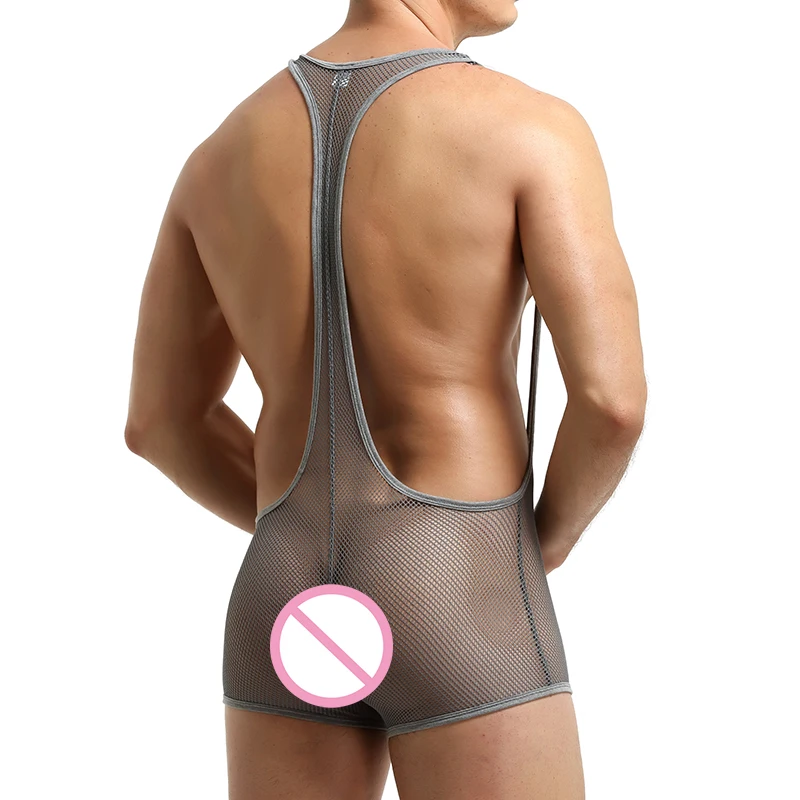 Sexy Mens Undershirts Leotard Erotic Mesh Transparent Jumpsuits Shorts Wrestling Singlet Bodysuits Lingerie Underwear One-piece