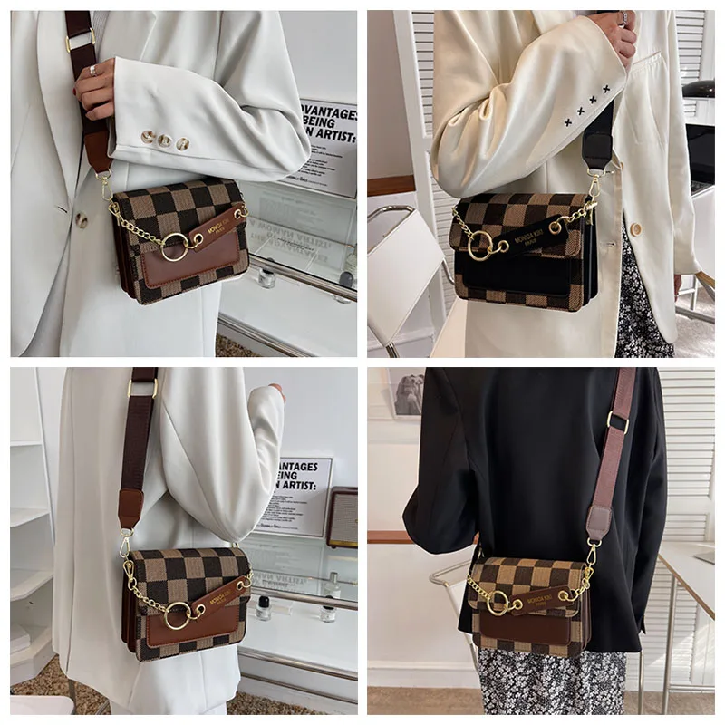  Maosanyue Handbag Simple Shoulder Bag Handbags Checkerboard  Mini Fabric Flap Crossbody Sling Bags for Women Luxury Brand Design Handbag  (Color : Brown, Size : 19 * 8.5 * 15cm) : Clothing, Shoes & Jewelry