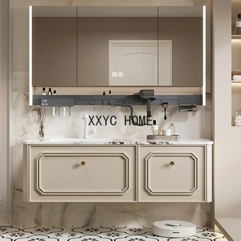 

Шкафчик для ванной комнаты из массива дерева во французском кремовом стиле сланцевый с горячим изогнутием интегрированная раковина для мытья рук раковина для ванной комнаты стол для мытья