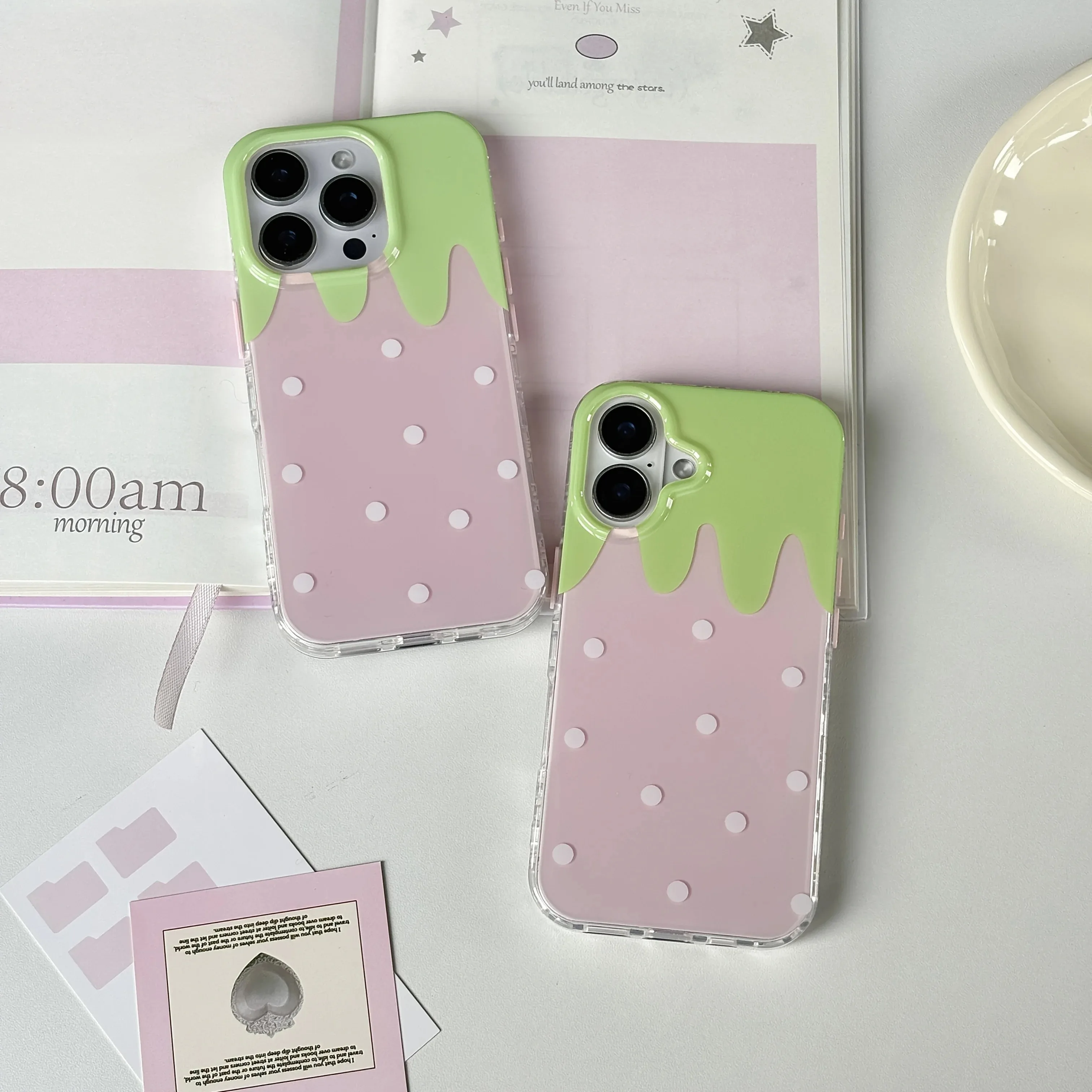Pink Strawberry White Dot Feather Texture Phone Case
