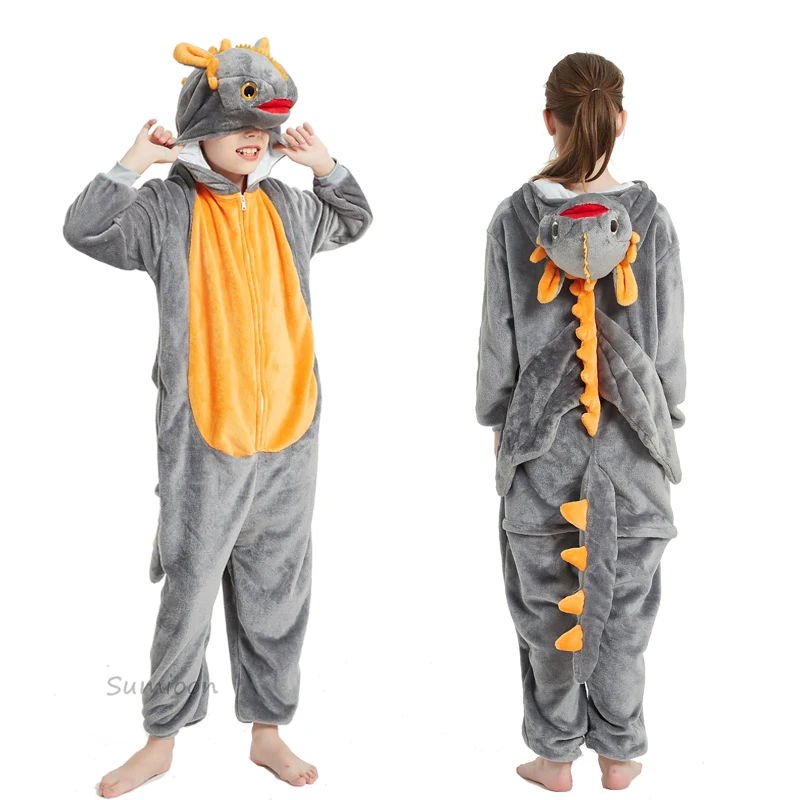 Kigurumi Dinosaur Children's Pajamas for Boys Girls Unicorn Pajamas Flannel Kids Stich Pijamas Animal Sleepwear Winter Onesies