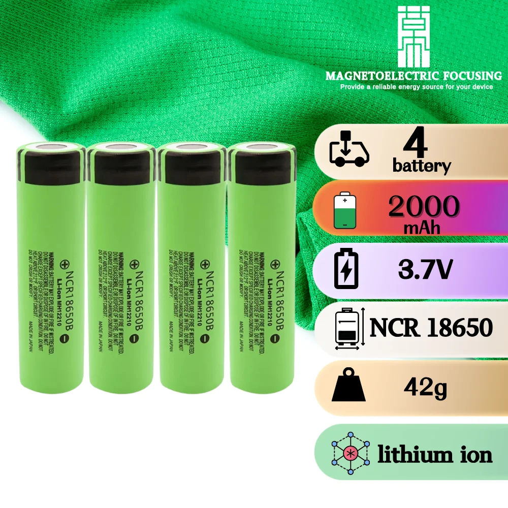 

2000mAh NCR 18650B Li-ion rechargeable battery, 3.7V output, 20A high discharge performance Suitable for tools torches etc.