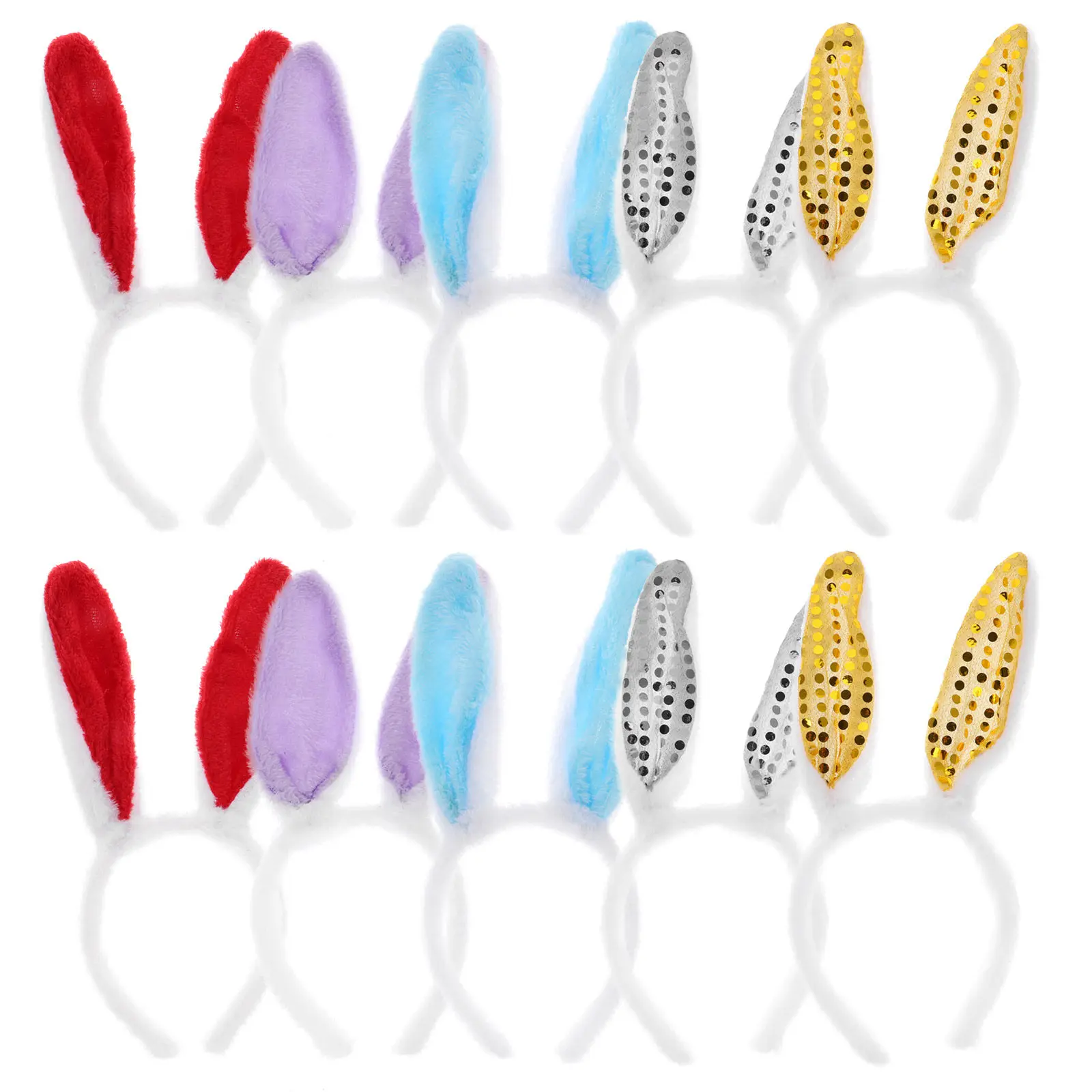10Pcs 토끼 귀 머리띠 소녀를위한 가볍고 편안한 통기성 부활절 파티 머리 장식 어린이 셀카 사진 스타일링