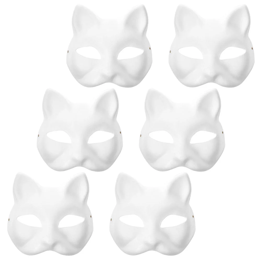 

6/10/12Pcs Mask Cat Masquerade Blank Masks White Animal Empty Face Women Halloween Cosplay Party Kid Woman Therian Wolf Costumes