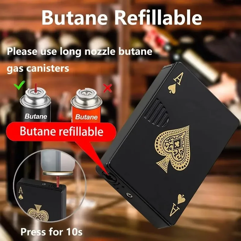 Windproof Jet Flame Ace of Spades Cigarette Lighter Metal Playing Cards Butane Lighter Fun Gift For Men Smoking Accessories