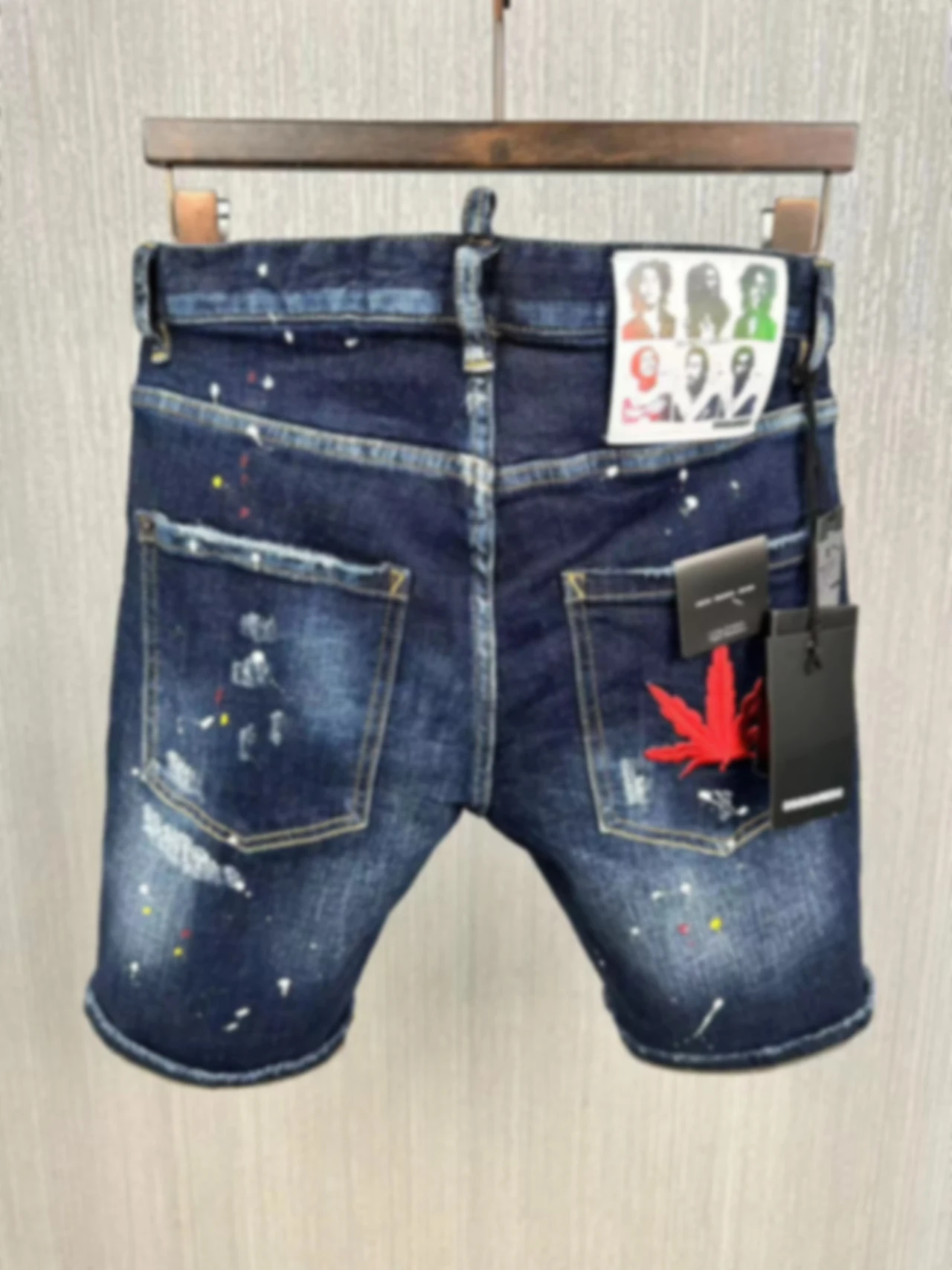 2023SS Summer New Denim Shorts D2 Jeans Men's Deep Blue Wash Micro Elastic Splice Slim Fit Printing Letter Fashion