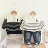 Boys' Spring Autumn Long Sleeve Hoodie And Jeans Set Children's Clothing Striped Polo Shirt Trendy Outfit from Mainland China