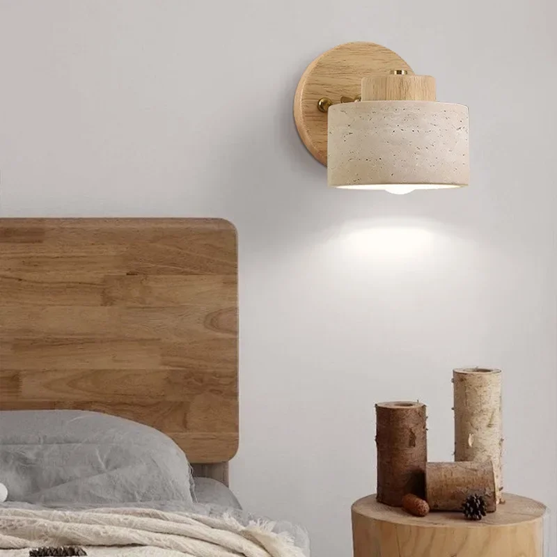 Yellow Cave Stone Japanese Style Wabi Sabi Bedside Wall Lamp Rotatable Image 1