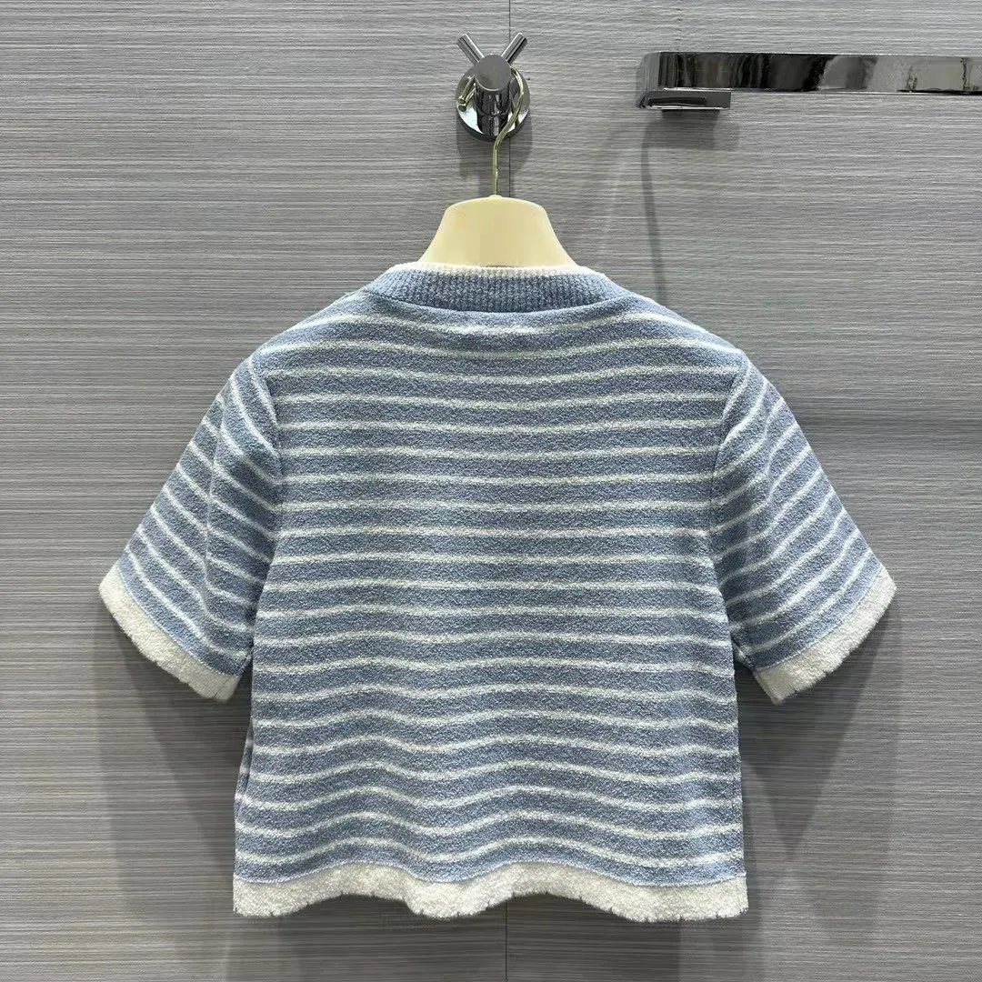 

2023 New fashion Good Quality runway temperament blue striped small top