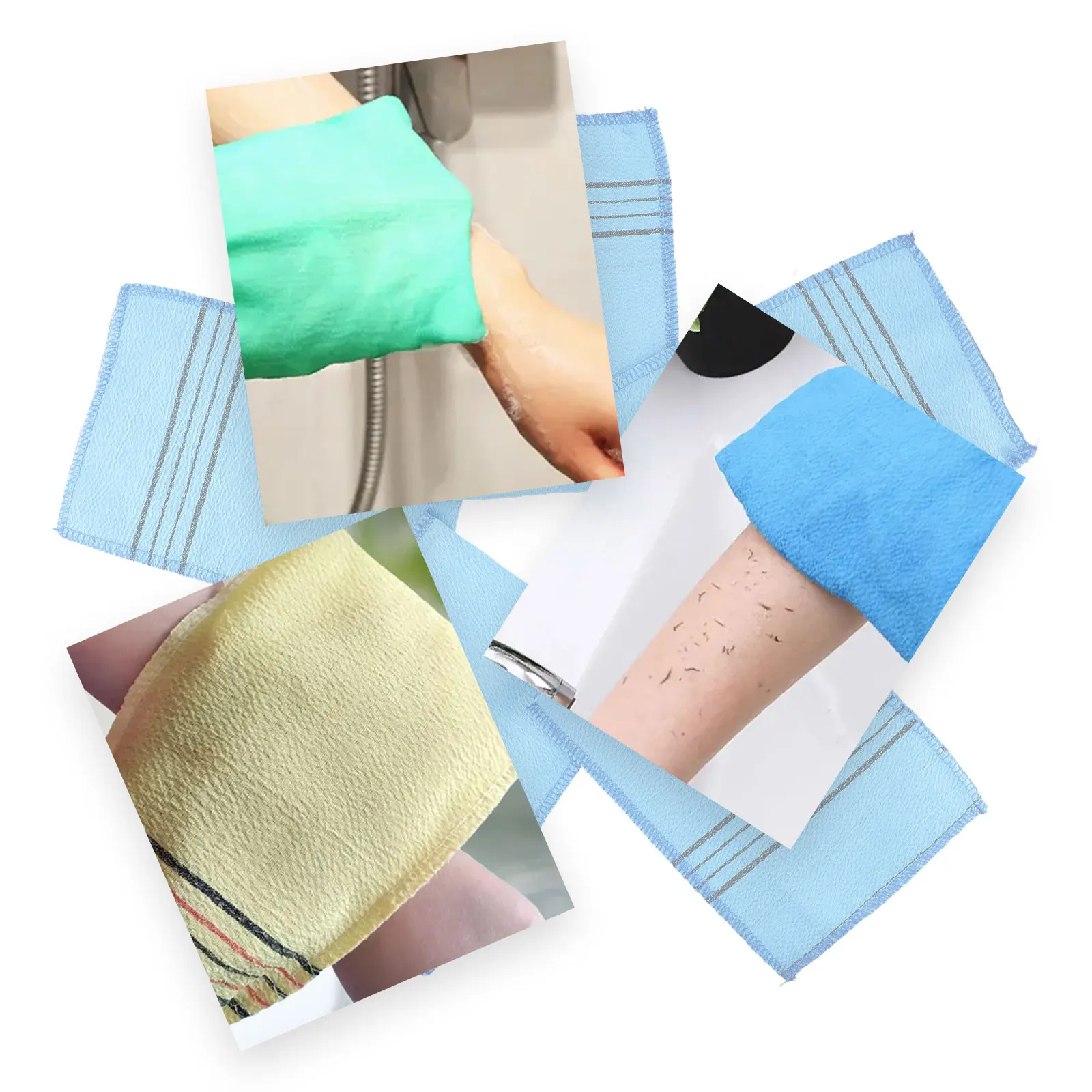 

5Pcs Exfoliating Bath Pad Towels Set Korean Italy Asian Exfoliating Household Merchandise Bath Washcloth Body Scrub Soft Towels