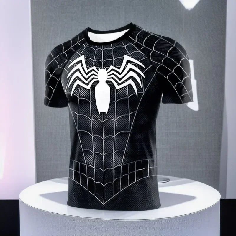 You're My Secret Men's Spider Print Compression Shirt Workout Anime Superhero Long Sleeve Cosplay Costume Fitness Tops Summer