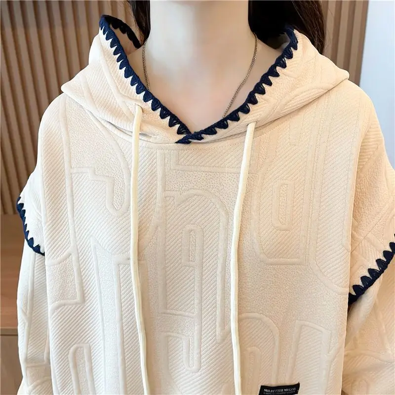 Chic Hooded Women Clothing 2023 Autumn New Fashion Design Sense Niche Solid Loose Casual Hoodie