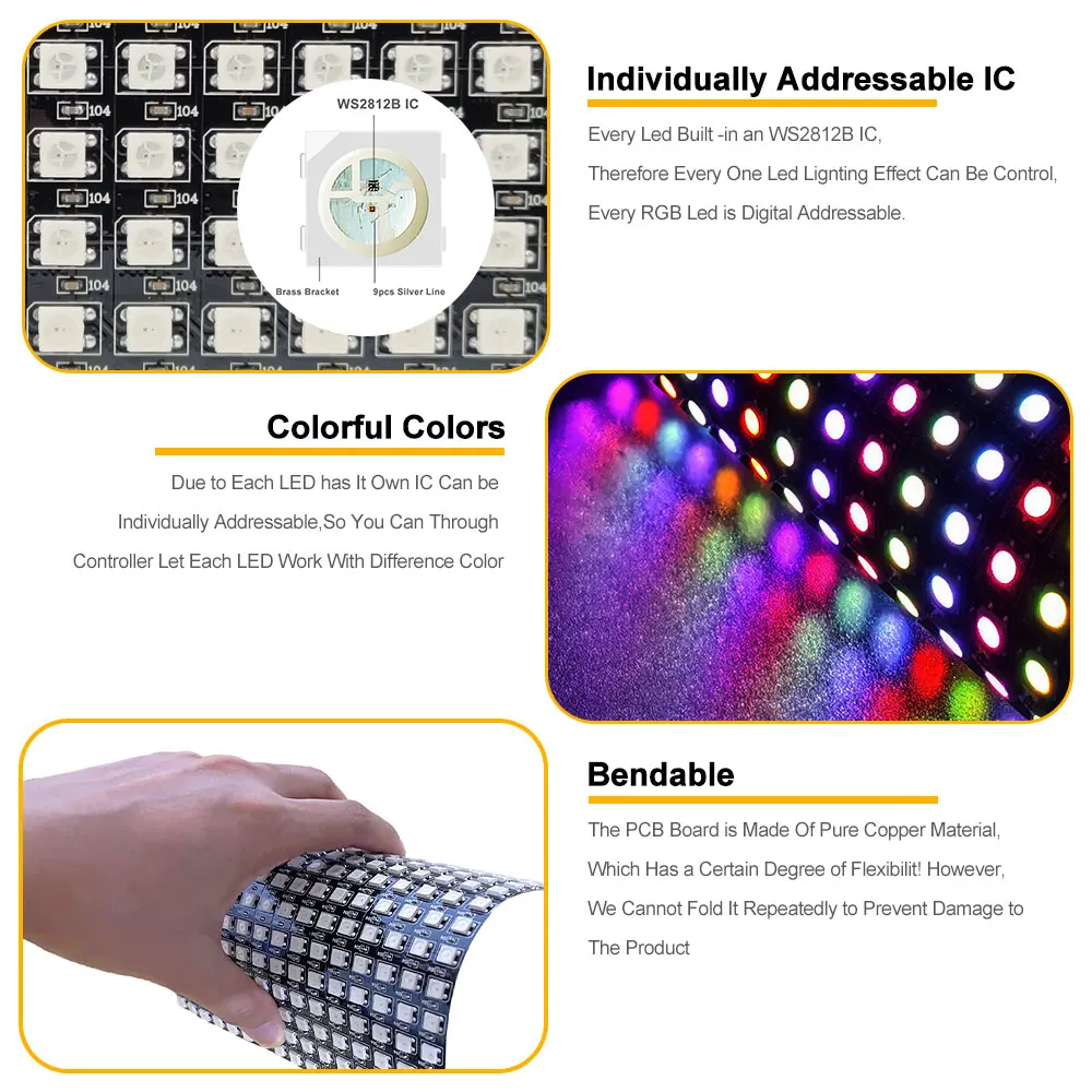 DC5V WS2812B LED Panel Individually Addressable WS2812 5050 RGB Digital Flexible Pixel Module Matrix Screen Light 8x8 16x16 8x32 led light,led modules,led module,led panel light