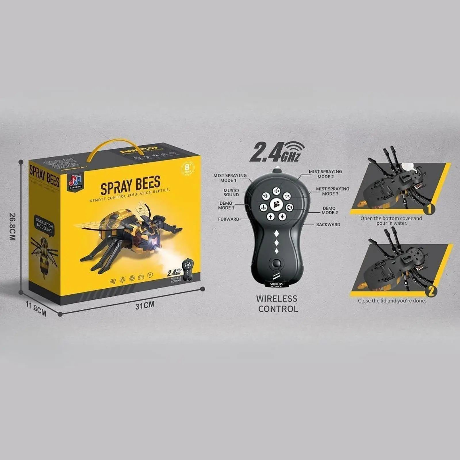 RC Animals Toy Bee Designed with Spray and Light Music for Kids Boys Girls