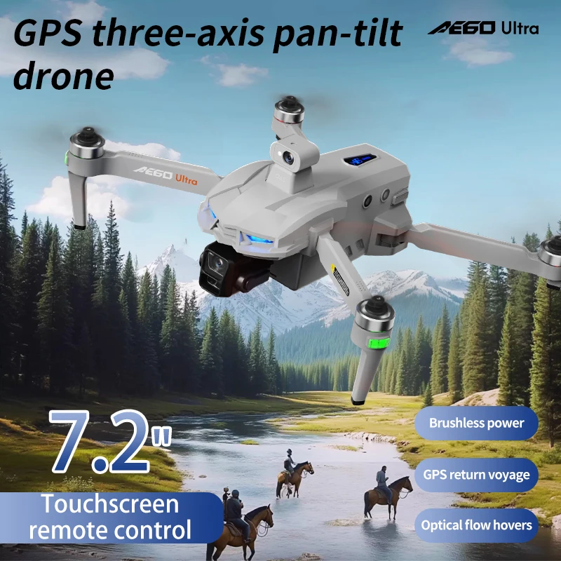 AE60 URTLA GPS Drone 8K Camera 3-Axis Gimbal WIFI Obstacle Avoidance FPV Brushless Touch Screen Remote Control Quadcopter Toys