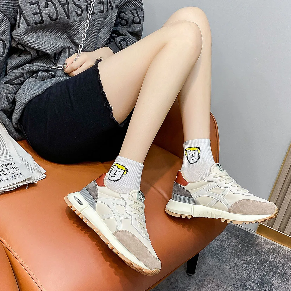 SOMILISS Women's Casual Sneaker Genuine Leather Pachwork Lightweight Breathable Ladies Fashion Running Shoes Platform Sneakers