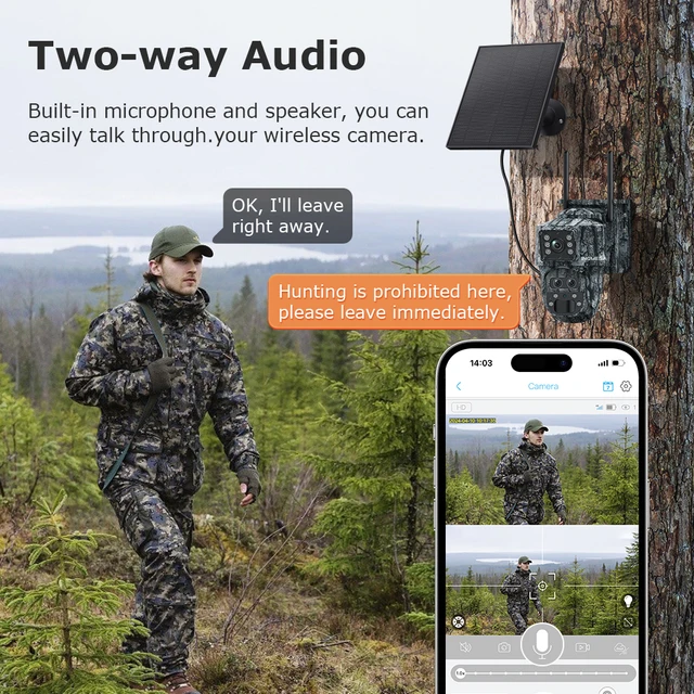 Solar Camera Outdoor 12MP 6K Dual Screen WIFI / 4G SIM Monitor IP66 PIR Human Detection Security Camera Camouflage Forest Ubox 5