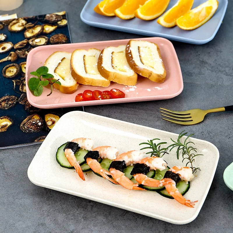 Creative Wheat Straw Rectangular Plate Melamine Healthy Tableware Utensils Dessert Sushi Pasta Plate Dishes Kitchen Cooking