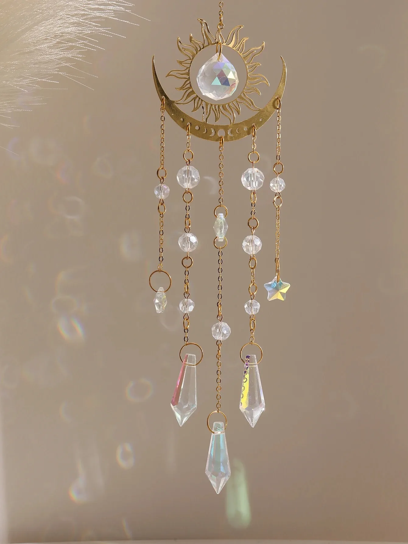 1pc gold flame moon crystal pendant sunlight catcher outdoor garden ab colourful hanging decorations hanging ornaments crystal pendant
