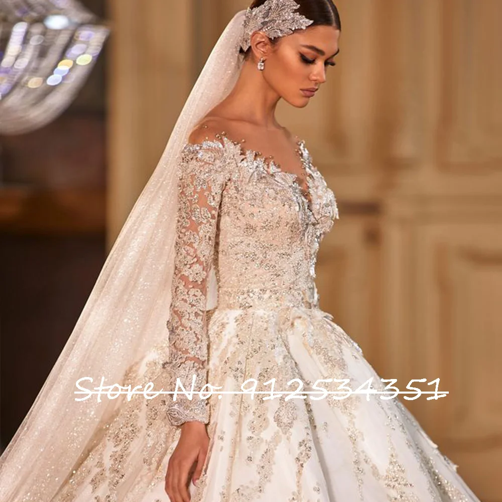Customized Robe Mariee 2 in 1 Long Sleeve Ball Gown Wedding Dress Illusion Back Vestido De Novia Beading Appliques Gelinlik 6