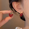 French Romantic Wine Red Enamel Heart Shaped Pendant Earrings Fashion Jewelry For Women Eardrop Accessories 1