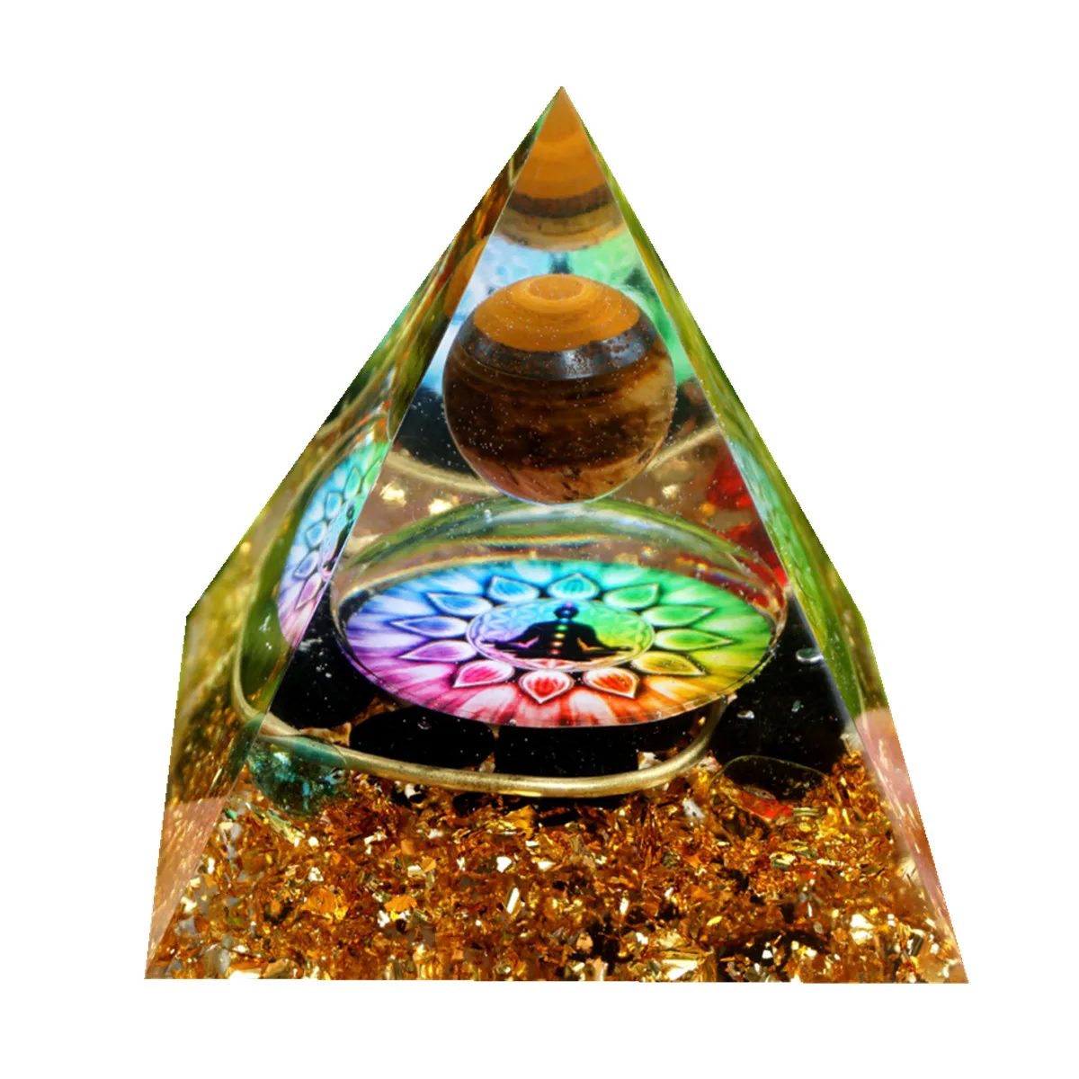 Tiger Eye Crystal Sphere Orgone Pyramid Chakra Obsidian Stone Reiki Energy Healing Orgonite Pyramide EMF Protection Tool