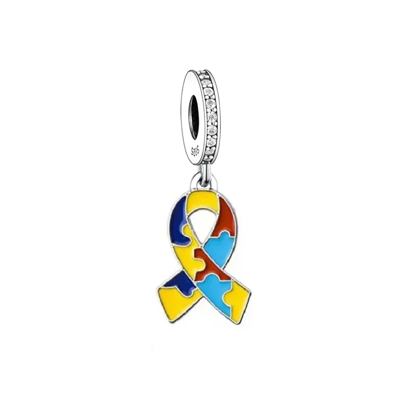 FC Jewelry 925 Silver Autism Awareness Color Puzzle Piece Heart Bead Fit Original Pan Charms Bracelet For Women Berloque 2022 4