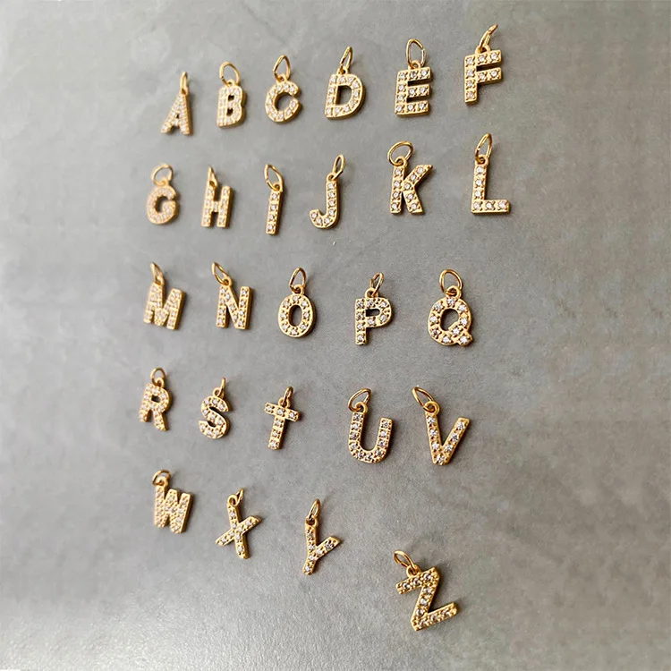 Stylish Chic Elegant 26 English Letter Pendant with Zircon 14k Gold Plated Pendant DIY Jewelry Accessories 3