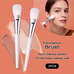 Dual Pack Soft Bristle Foundation and Mask Brushes - No Powder Absorption, Streak - Free, Ideal (WHITE)