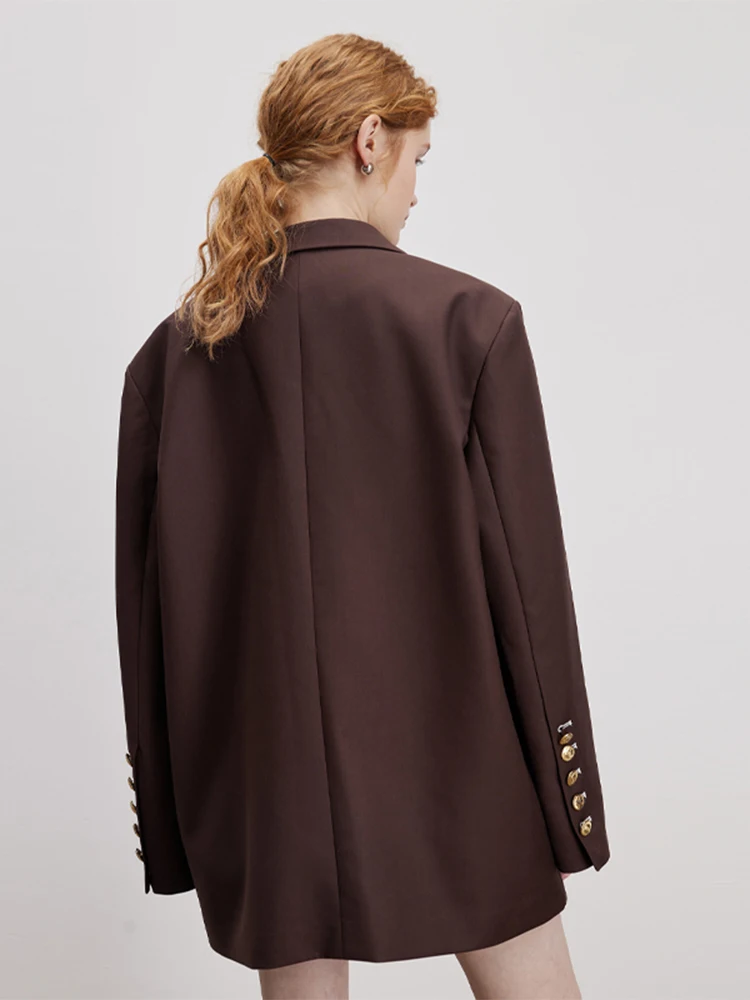 MOLAN Elegant Classic Women Blazer Autumn Jacket  Senior Fried Street Design Sense Niche Brown Curry Commuter Small Suit Top