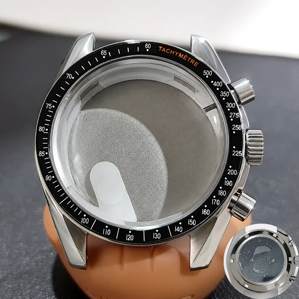Moon Phase Chronograph Watch Case - 39.7MM Stainless Steel with Moon Pattern Back