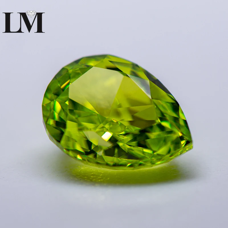 

Cubic Zirconia 5A Grade Quality Grade Apple Green Color Pear Shape 4k Crushed Ice Cut Loose Cubic Zirconia Synthetic Gemstone