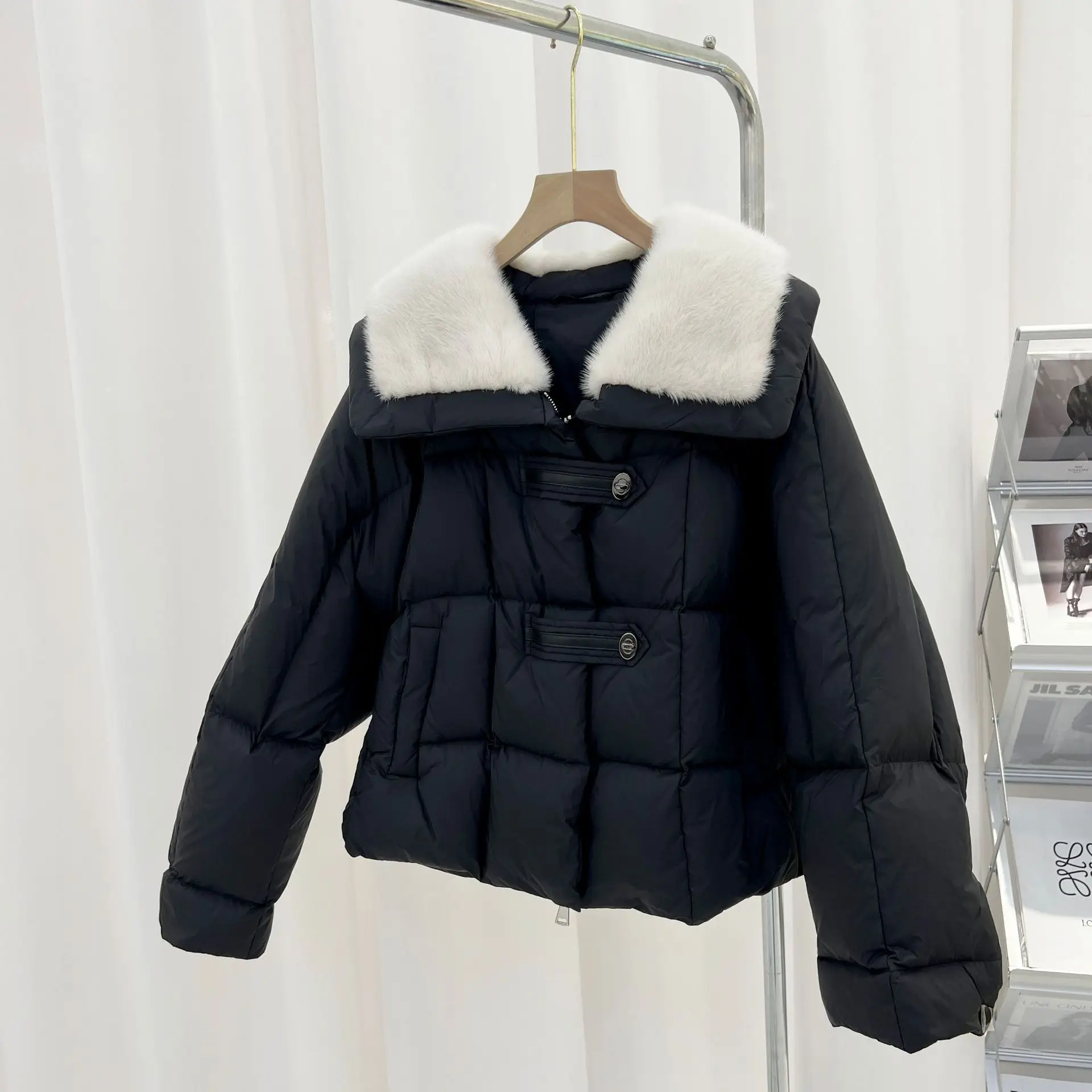 

2024autumn/winter new Fur Goose Down Coat Women's Short Mink Neck Bread Youth Korean Version Silhouette fashion coat