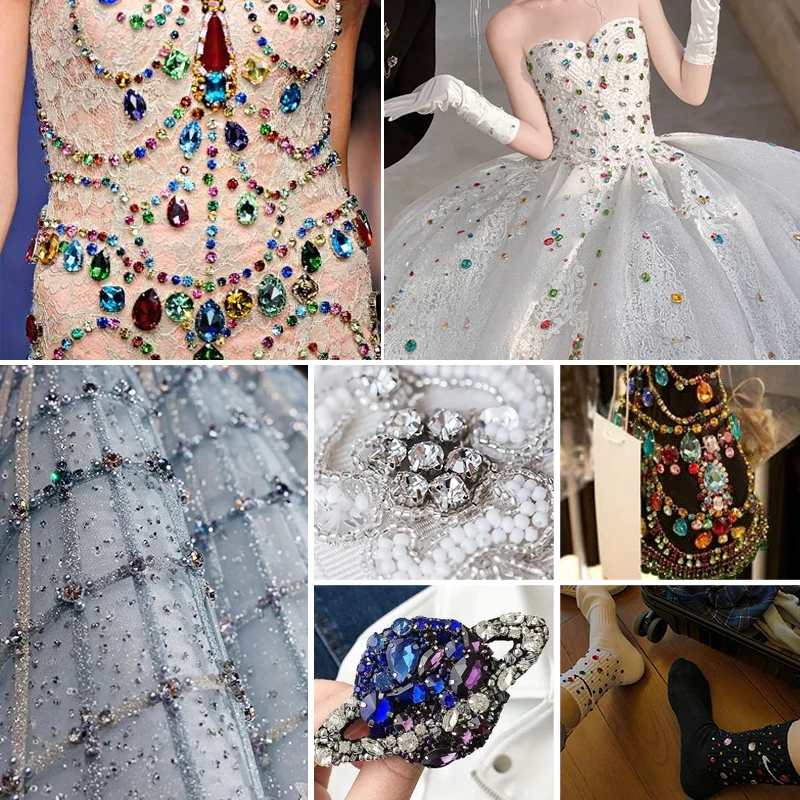 다양한 색상의 유리 클로 라인스톤, DIY 공예용 바느질 스톤, 골드/실버 세팅 크리스탈 쥬얼리 제작, 옷, 신발, 가방용