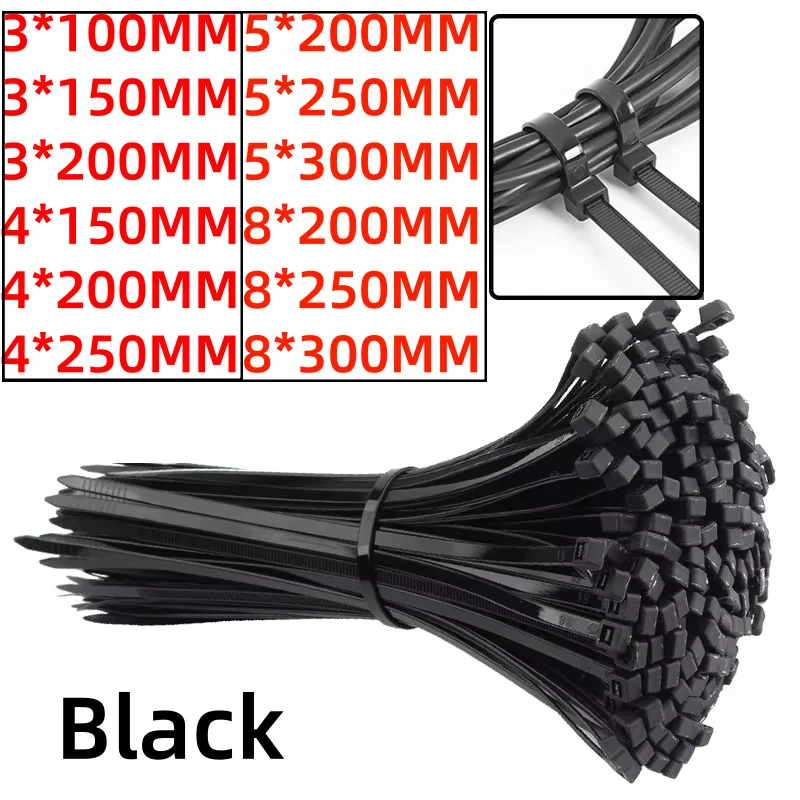 100PCS Self-locking Plastic Nylon Cable Tie 5*200mm 5*300mm 4*200mm Large Zip Strap