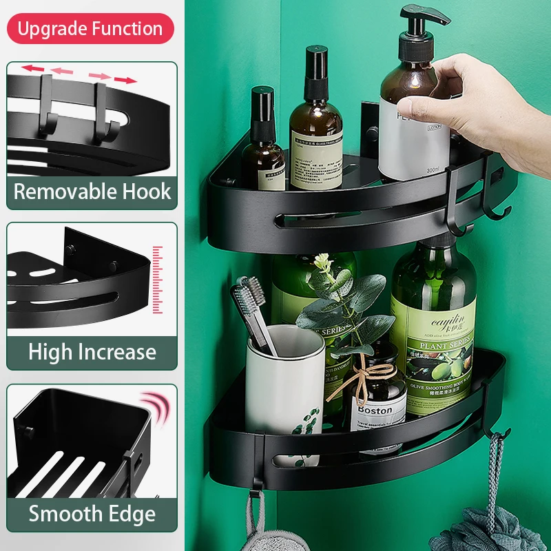 YUNJIEYA Free Punch Aluminum Bathroom Toilet Storage Rack Hanger Corner Shelf Organizer Wall Mounted Shower Shelving Accessories