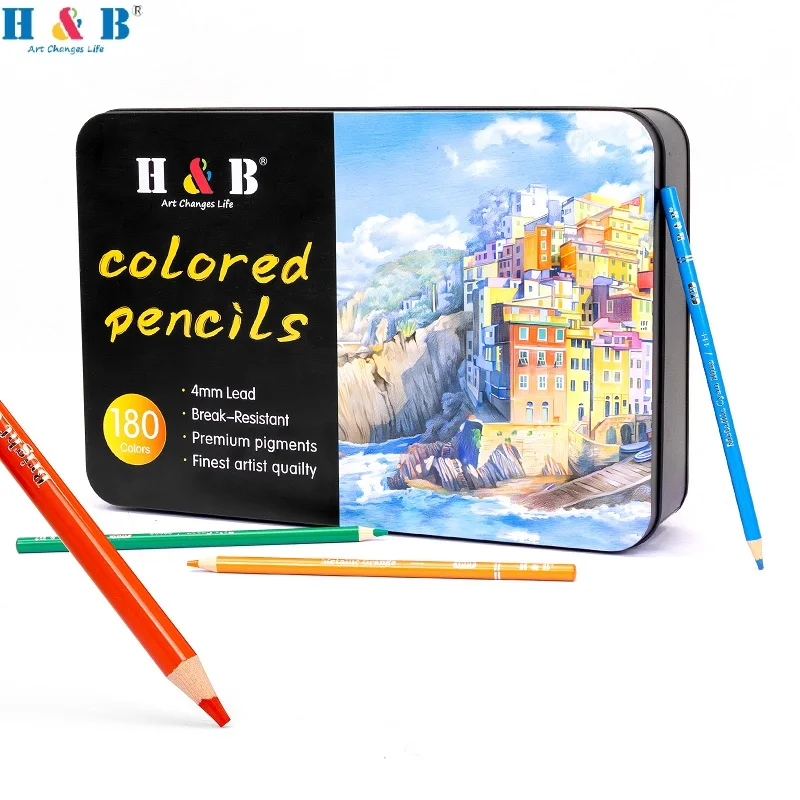 H&B 180색 유성 색연필 세트, 어린이 아티스트 선물용 4mm 리드 파손 방지 ..