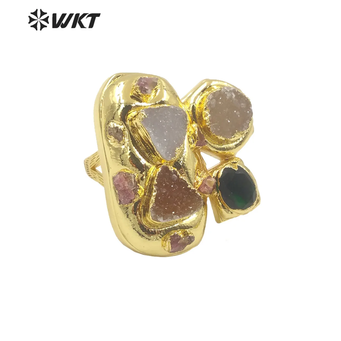 

WT-R503 New Wholesale Special Design Druzy Agate Stone 18K Gold Plating For Man Or Women Cocktail Party Decoration