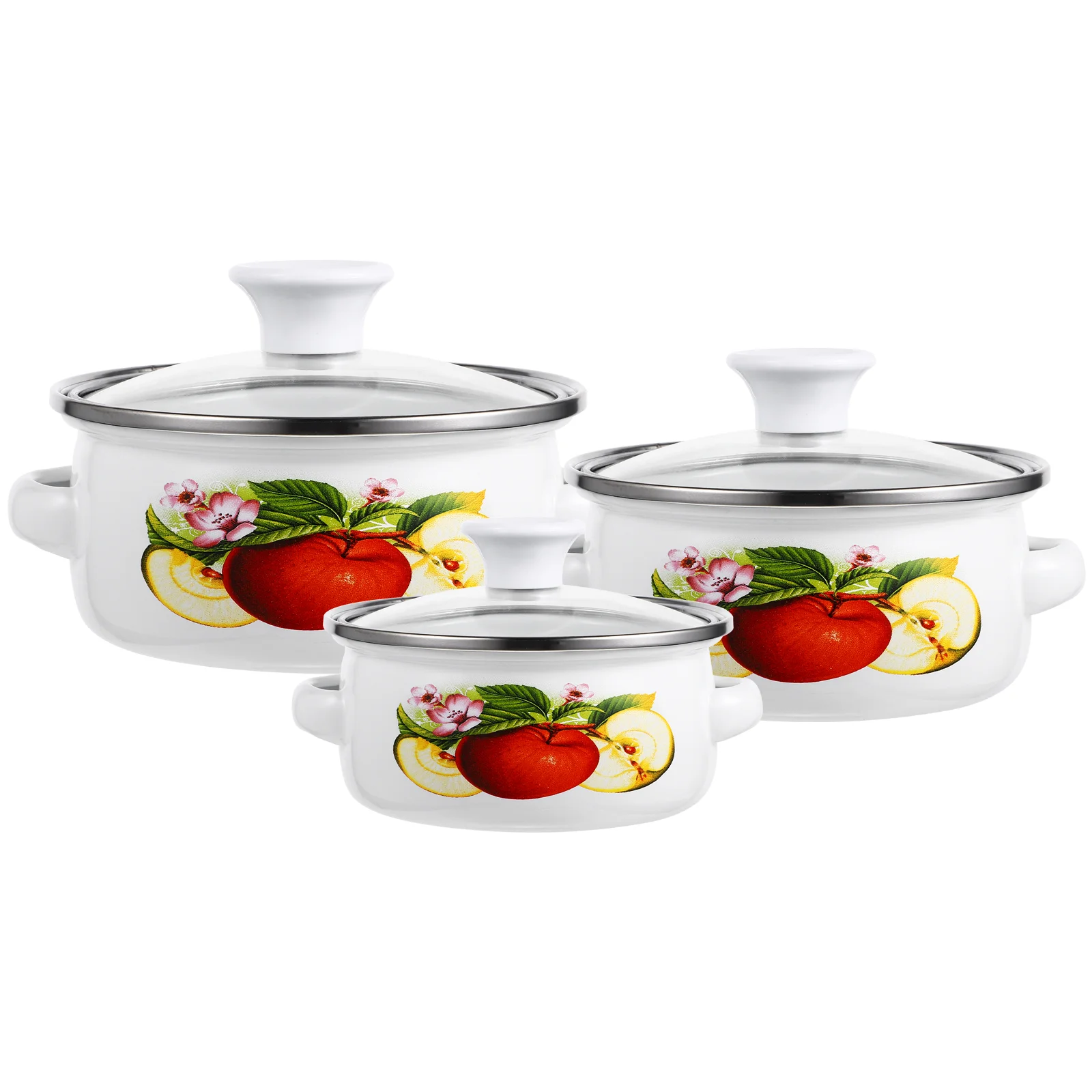 

3 Pcs Vintage Cooking Pot Kitchen Pots Enamel Pans Enamelware for Stove Top Convenient Stockpot with Handle Soup