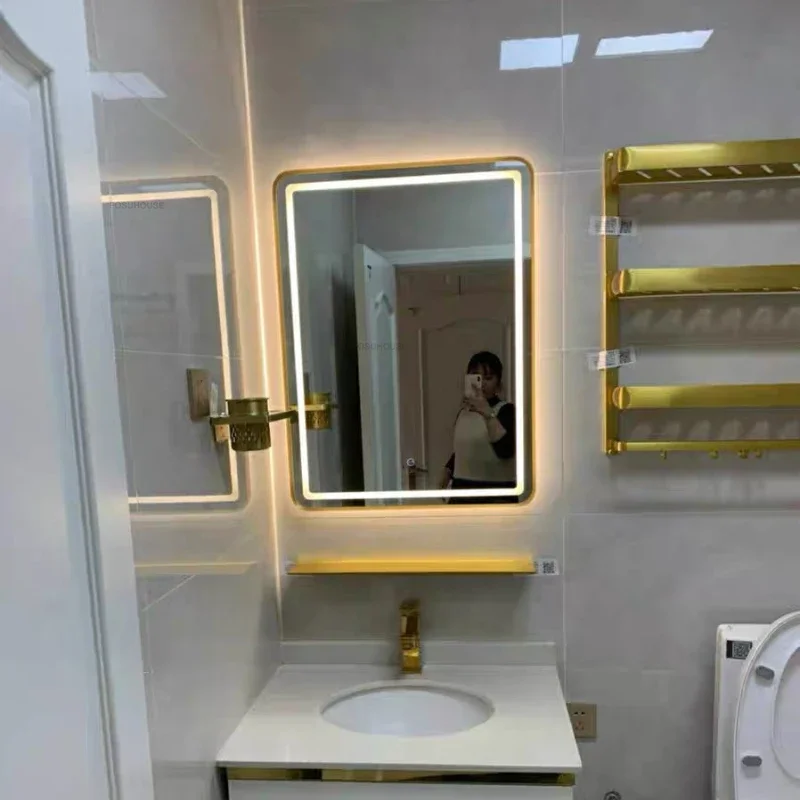 Description Picture 2 of itemNordic Wall Mounted Mirrors for Bathroom Light Luxury Smart Bathroom Mirrors Modern Aluminum Alloy Frame Wash Basin Bath Mirrors